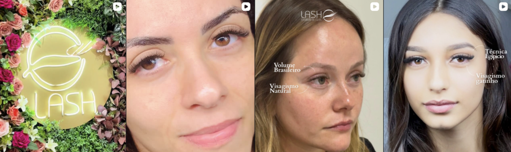 Feed do Instagram da LASH Extensões, case de gestão de redes sociais da VOX Mídia
